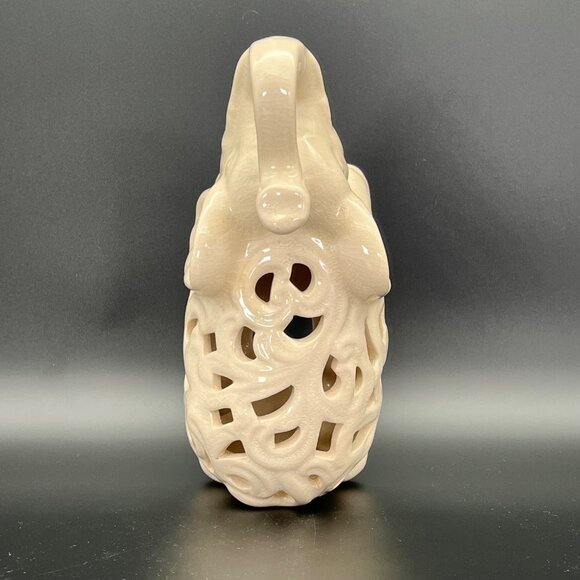 Ceramic Elephant Figurine Carved Crackle Pattern Trunk Up 9" x 7" - Picture 8 of 14